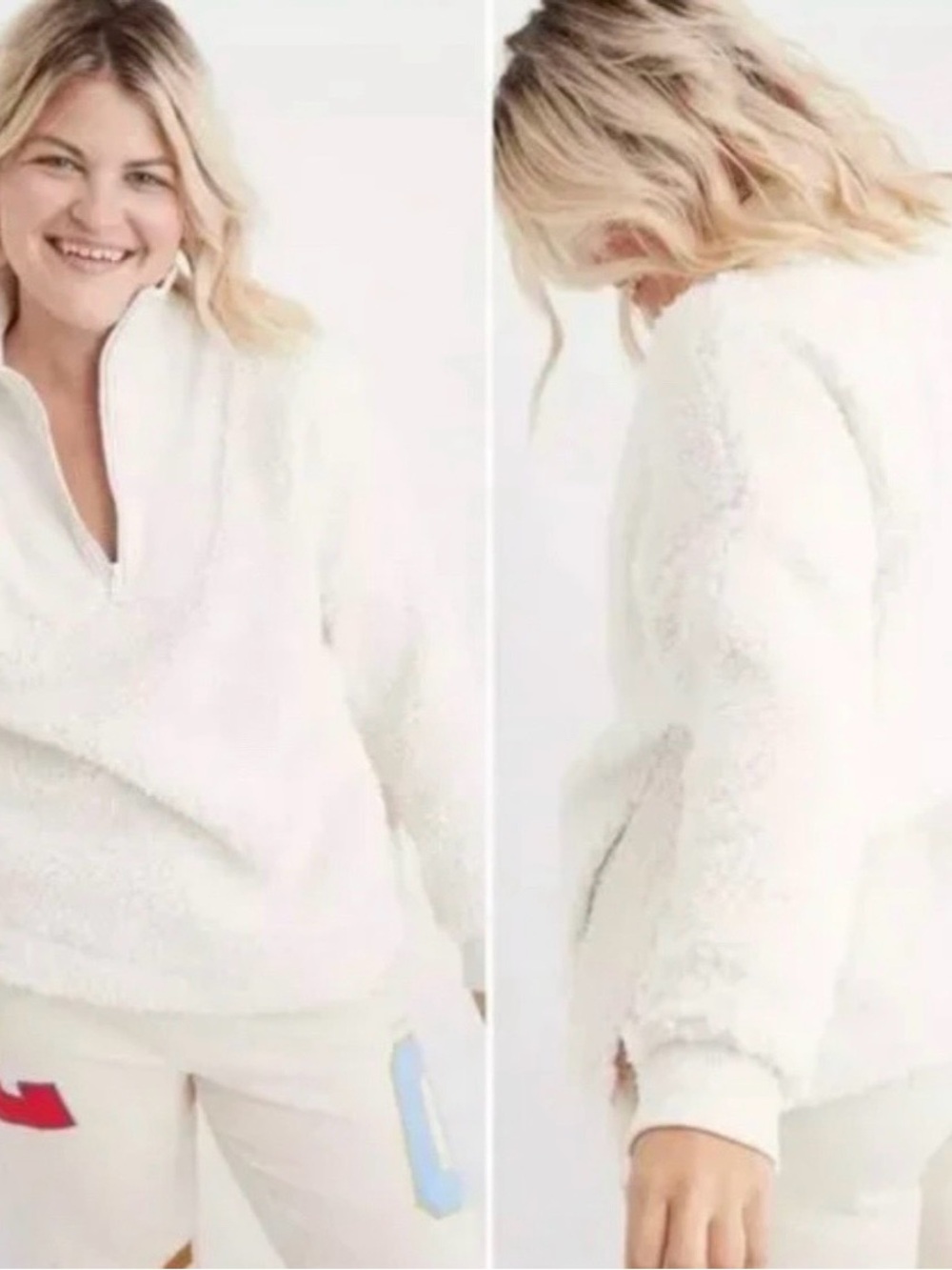 New Aerie Dream Sherpa Quarter Zip Sweatshirt Size Small